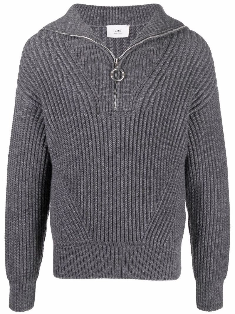 Grey Ribbed Wool Sweater