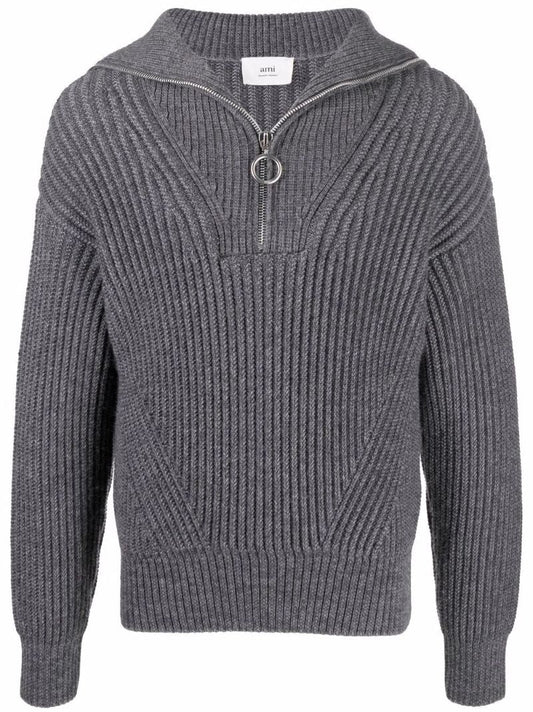 Grey Ribbed Wool Sweater