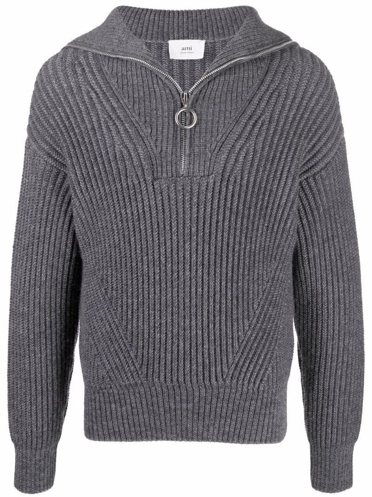 Grey Ribbed Wool Sweater