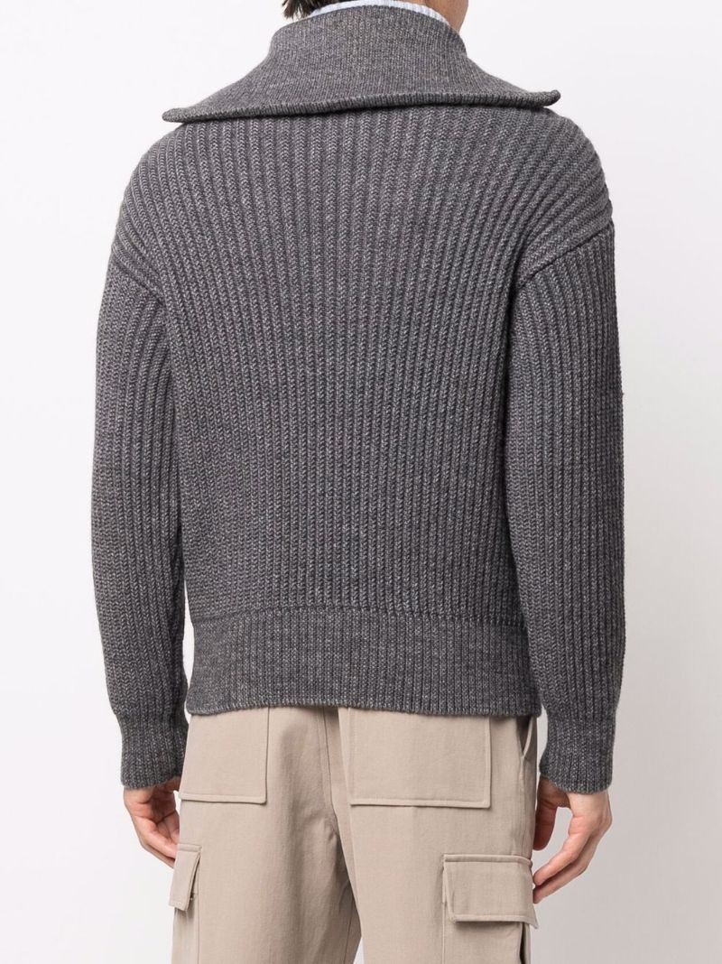 Grey Ribbed Wool Sweater