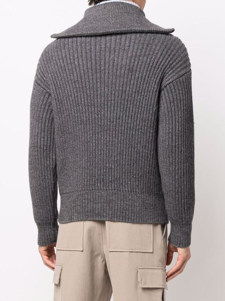 Grey Ribbed Wool Sweater