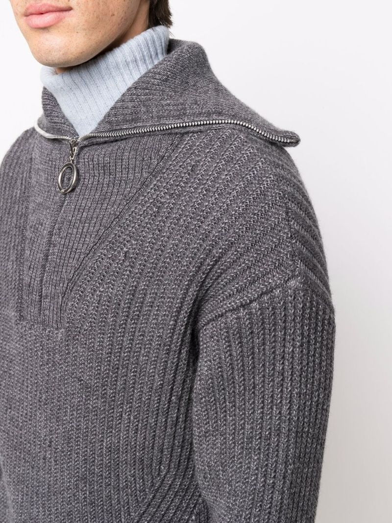 Grey Ribbed Wool Sweater