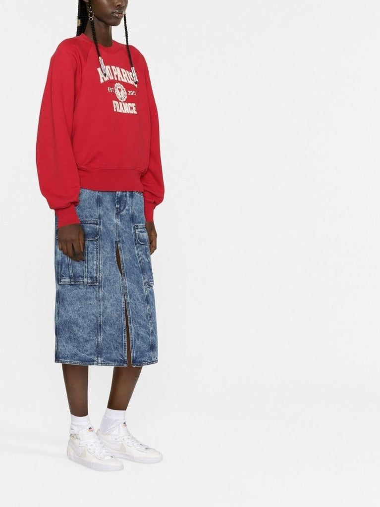 Red Varsity Logo Print Cotton Sweatshirt