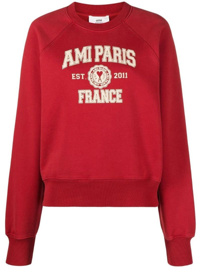 Red Varsity Logo Print Cotton Sweatshirt
