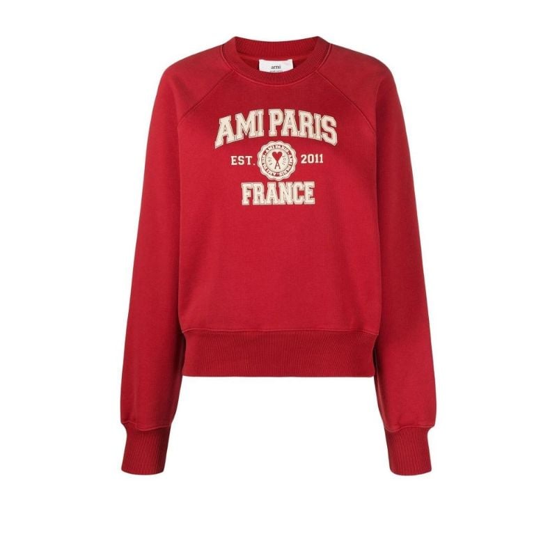 Red Varsity Logo Print Cotton Sweatshirt