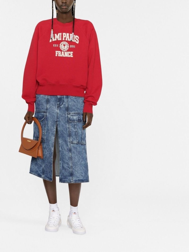 Red Varsity Logo Print Cotton Sweatshirt