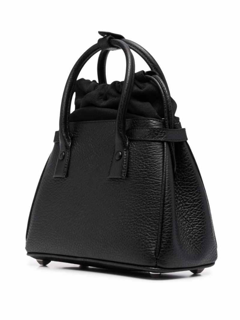 Black 5ac Small Leather Drawstring Bag