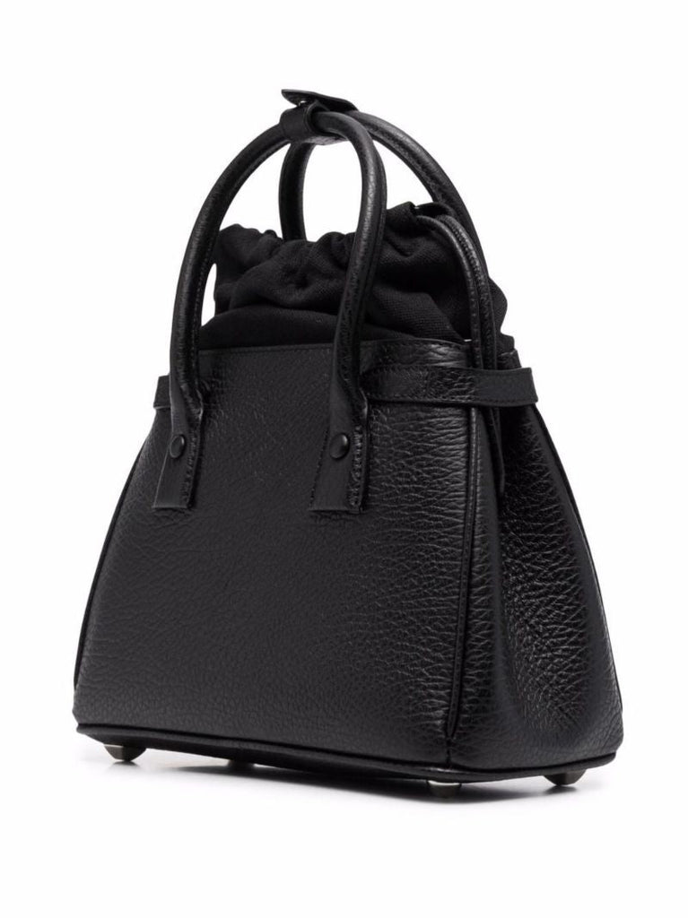 Black 5ac Small Leather Drawstring Bag