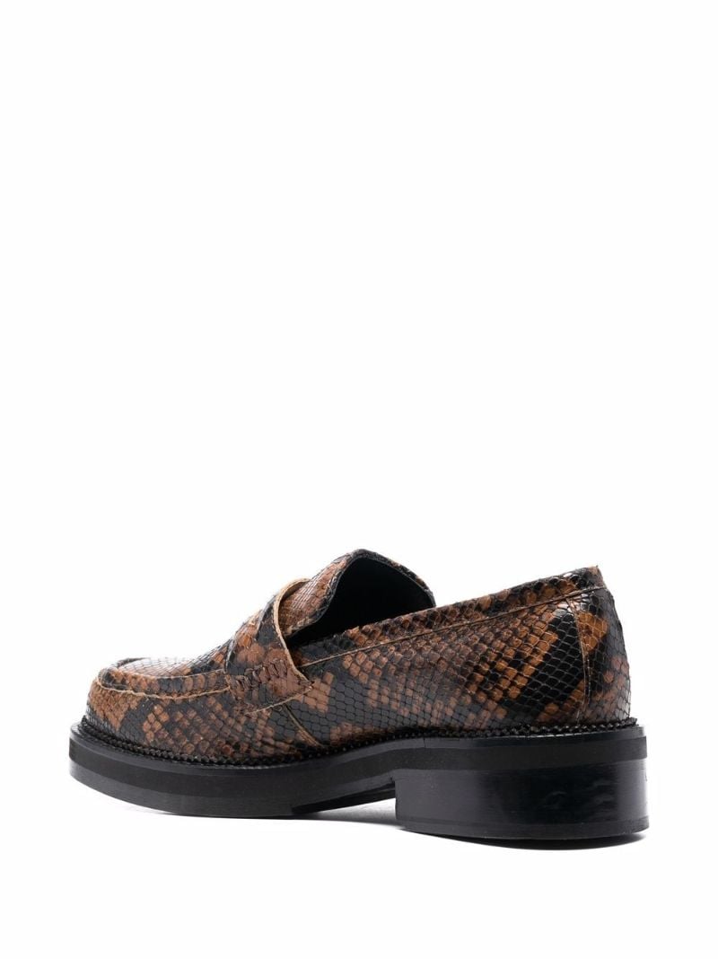 Brown Snakeskin Print Leather Loafers