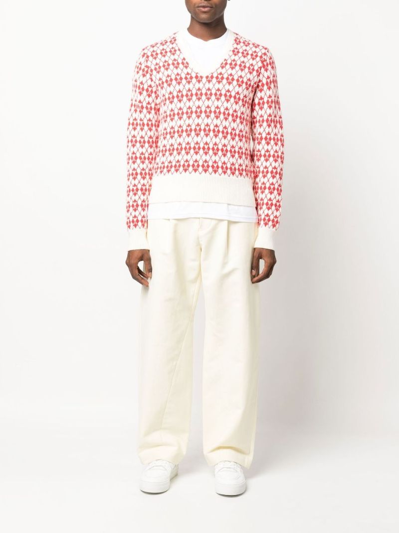 Ivory and Red Logo Jacquard Sweater