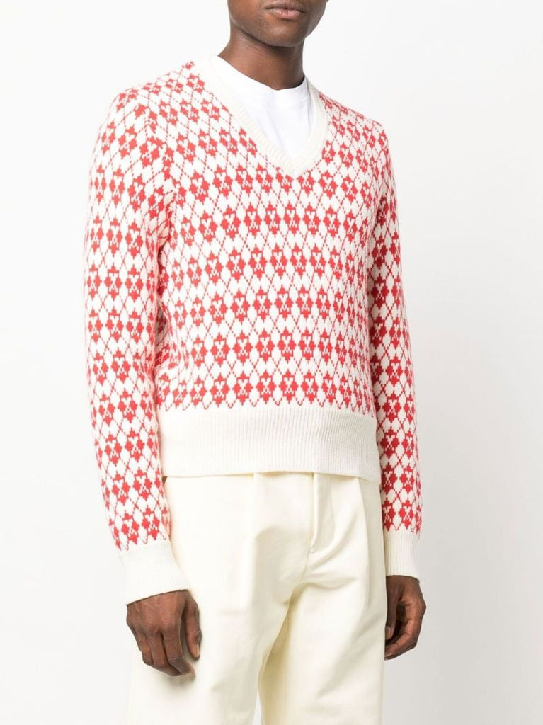 Ivory and Red Logo Jacquard Sweater
