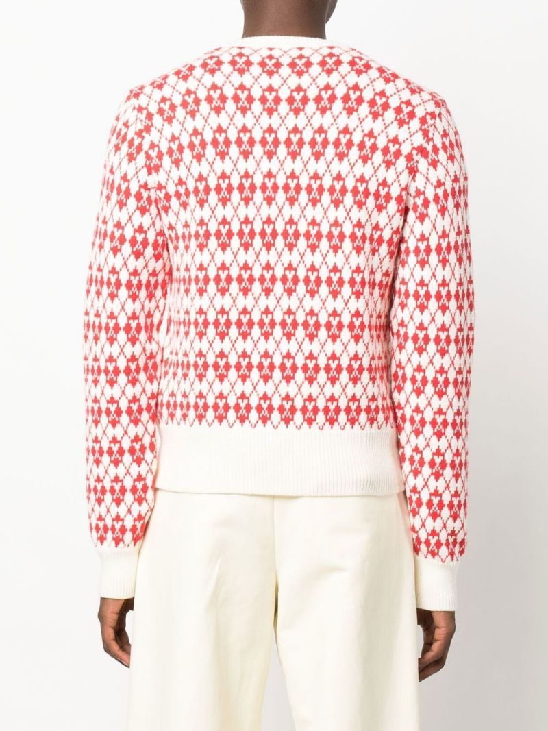 Ivory and Red Logo Jacquard Sweater