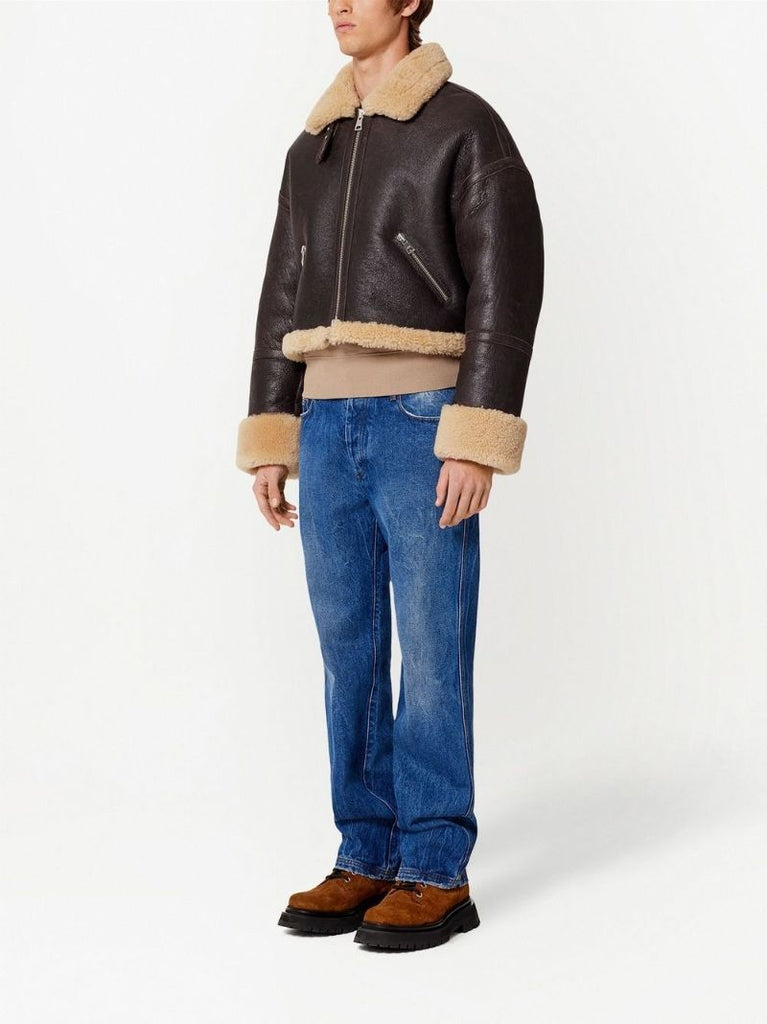 Brown Shearling-trimmed Cropped Jacket