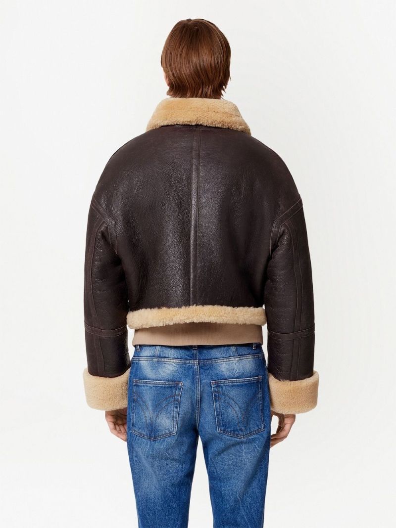 Brown Shearling-trimmed Cropped Jacket