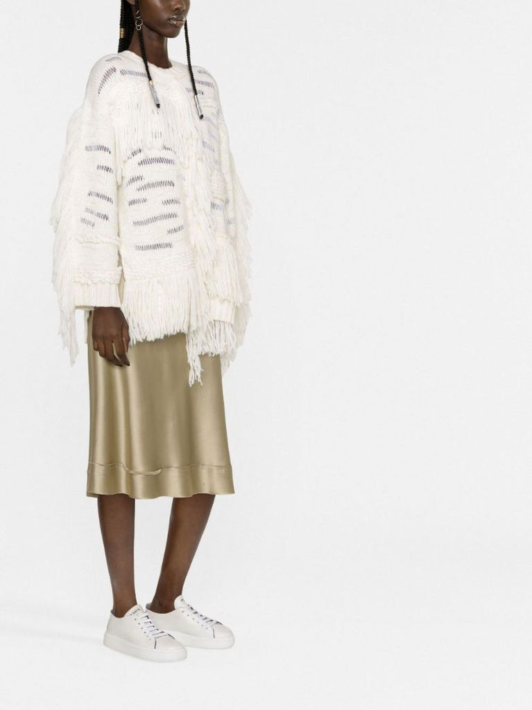 White Textured Wool Knit Sweater