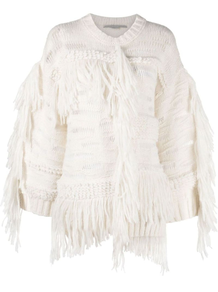 White Textured Wool Knit Sweater