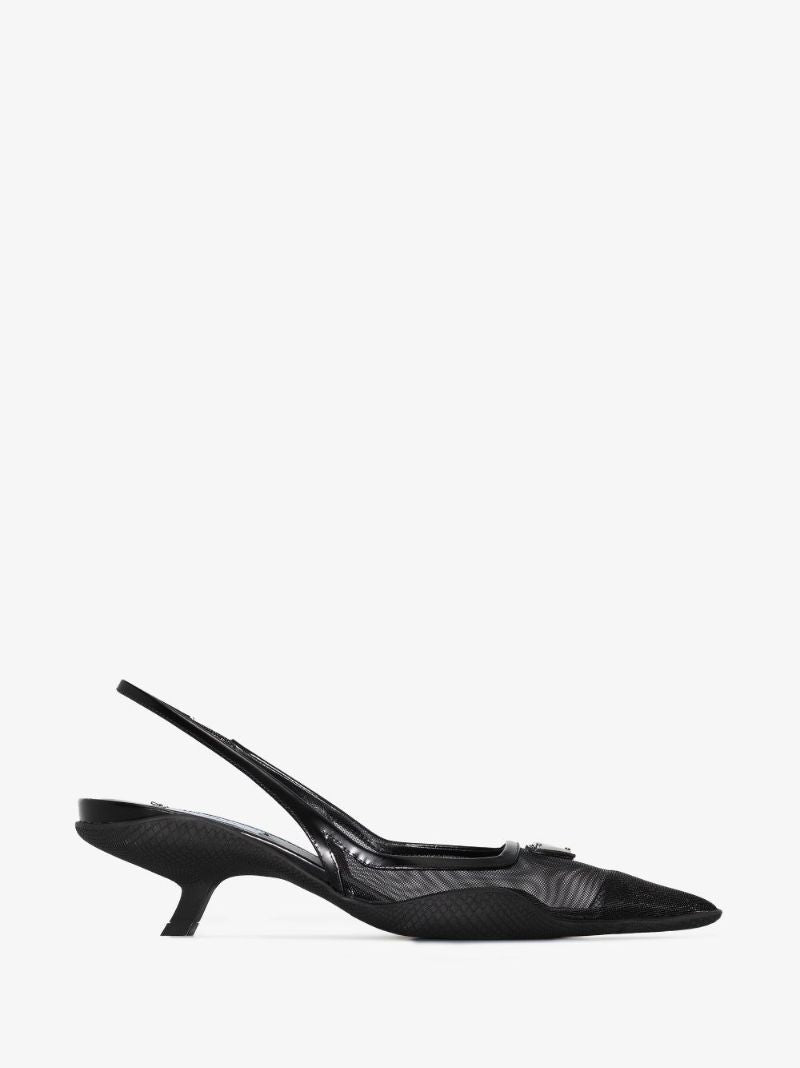 Black 55 Mesh Slingback Pumps