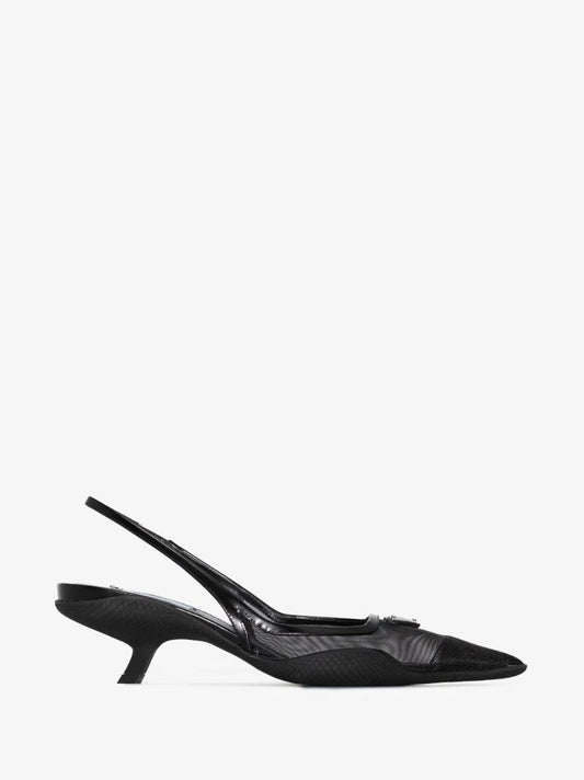 Black 55 Mesh Slingback Pumps