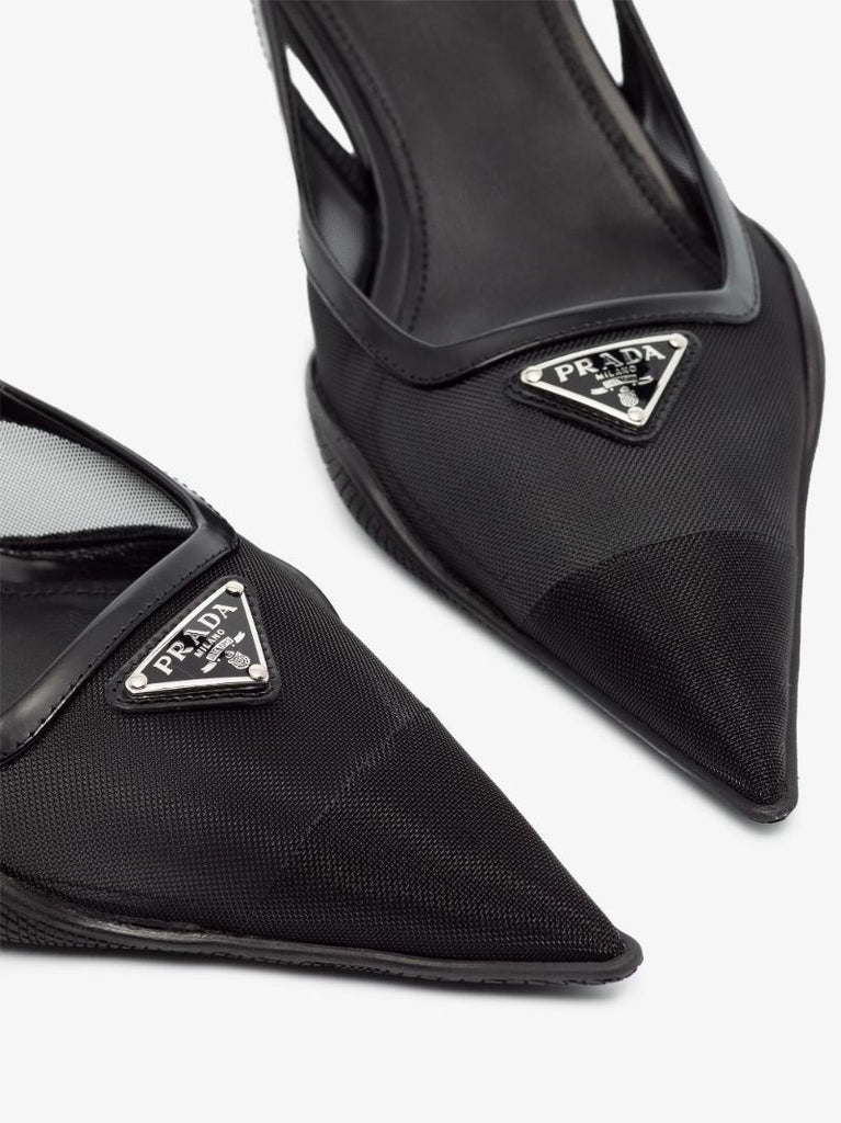 Black 55 Mesh Slingback Pumps