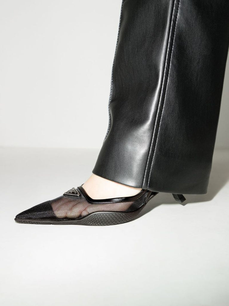 Black 55 Mesh Slingback Pumps