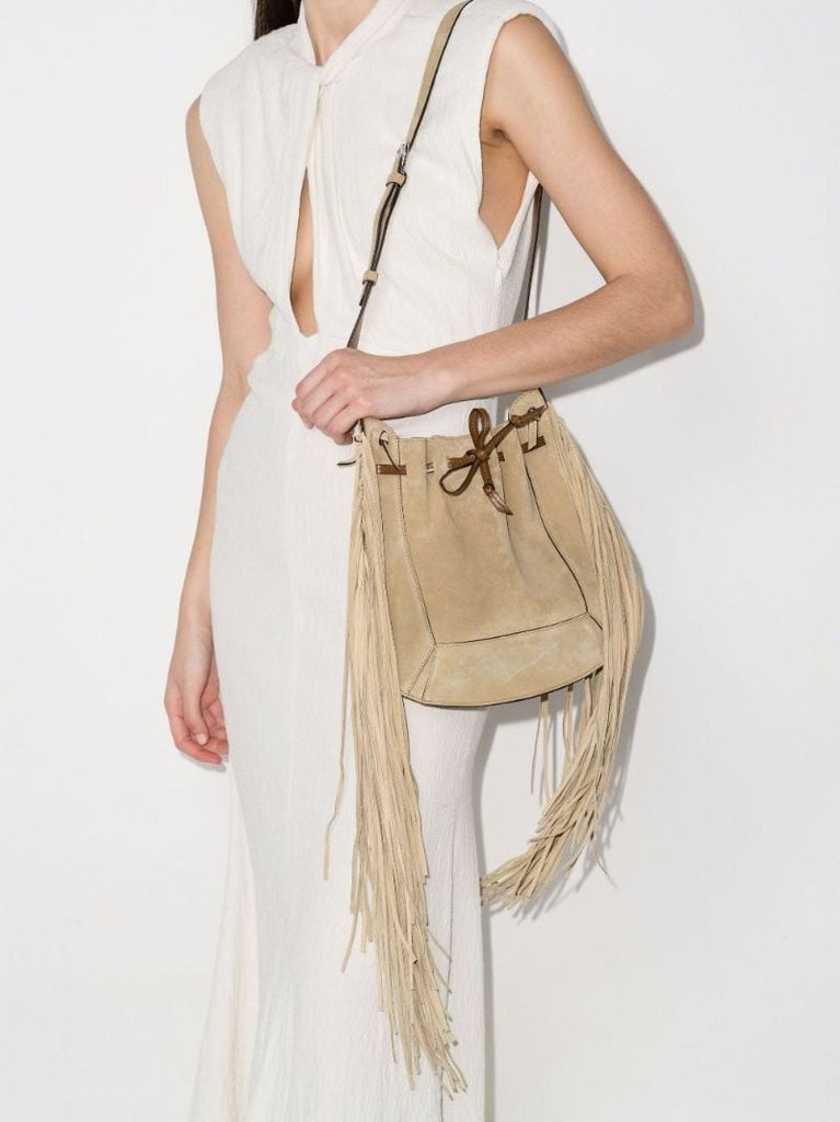 Neutral Oskaf Tasselled Suede Bucket Bag