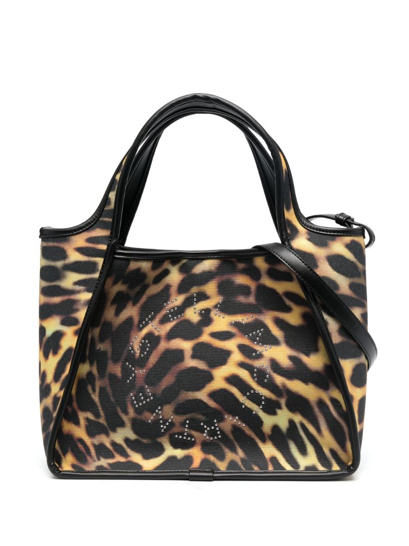 Black Leopard Print Studded Logo Tote Bag