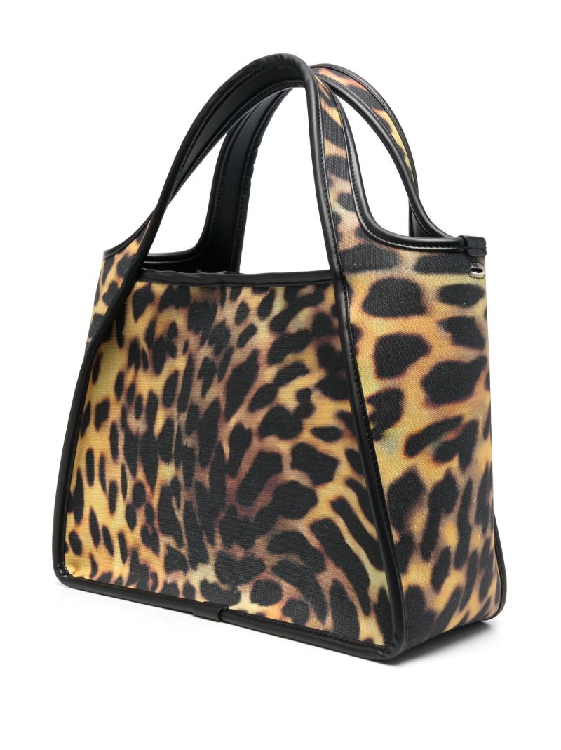 Black Leopard Print Studded Logo Tote Bag