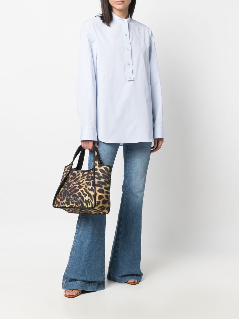 Black Leopard Print Studded Logo Tote Bag