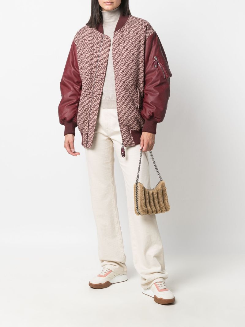 Neutral Falabella Striped Faux Fur Shoulder Bag
