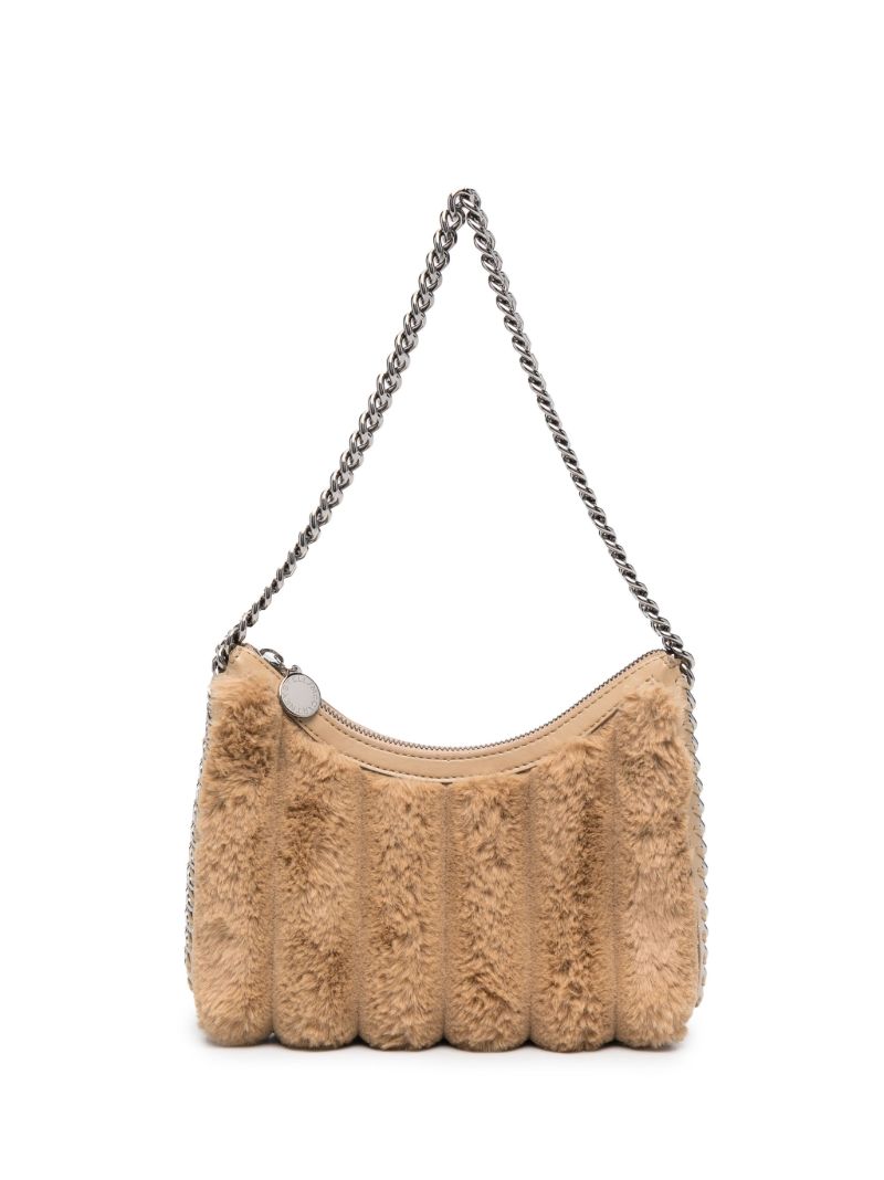 Neutral Falabella Striped Faux Fur Shoulder Bag