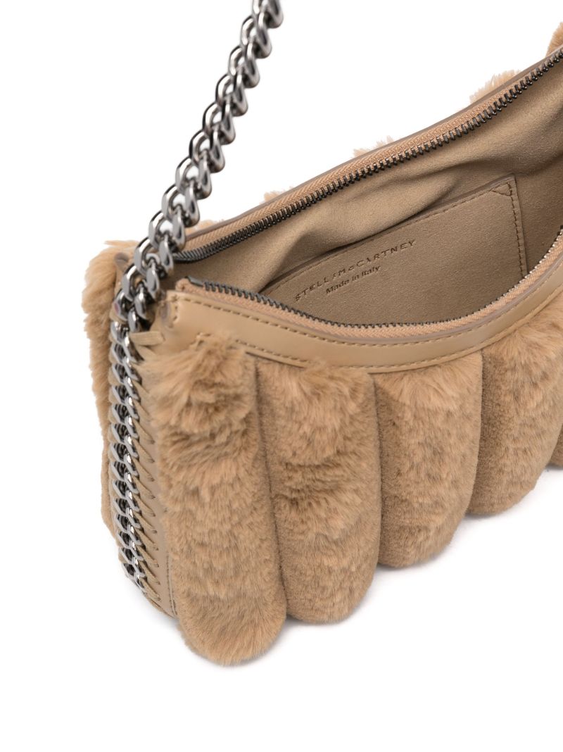 Neutral Falabella Striped Faux Fur Shoulder Bag