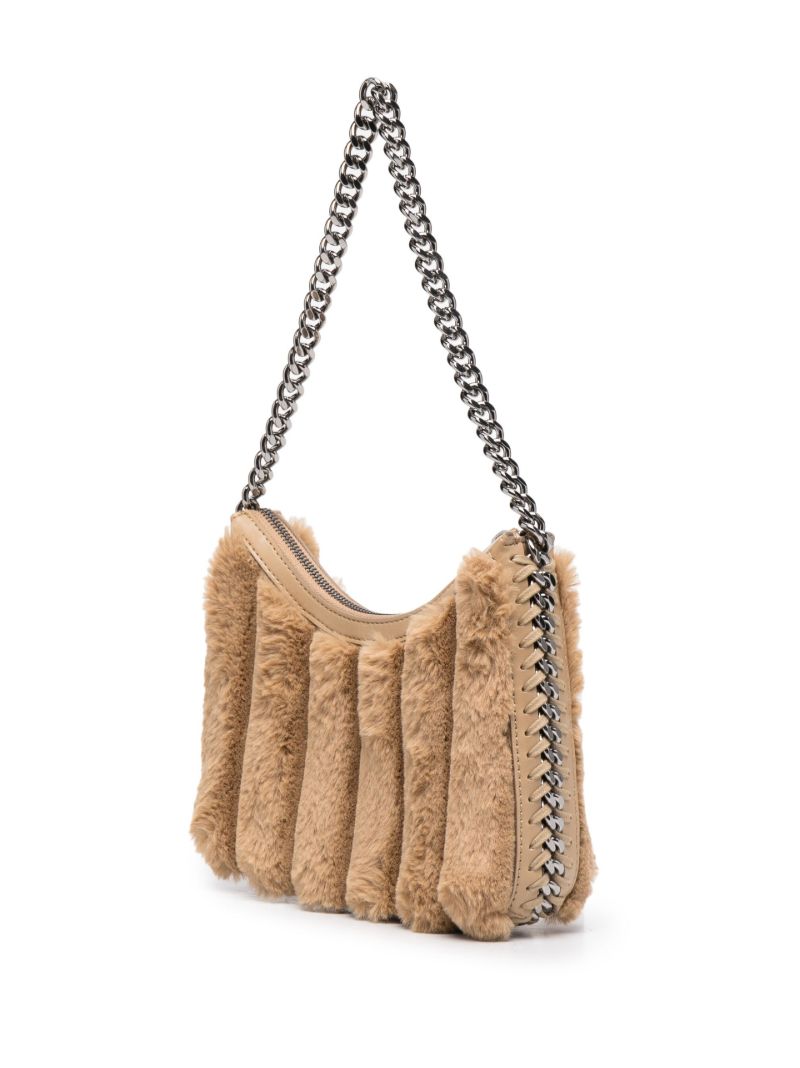 Neutral Falabella Striped Faux Fur Shoulder Bag