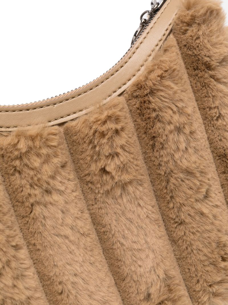Neutral Falabella Striped Faux Fur Shoulder Bag