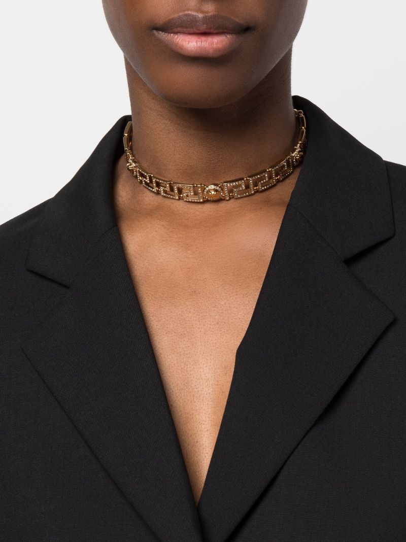 Gold-tone Medusa Crystal Choker Necklace