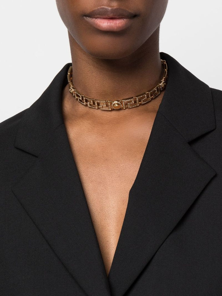 Gold-tone Medusa Crystal Choker Necklace