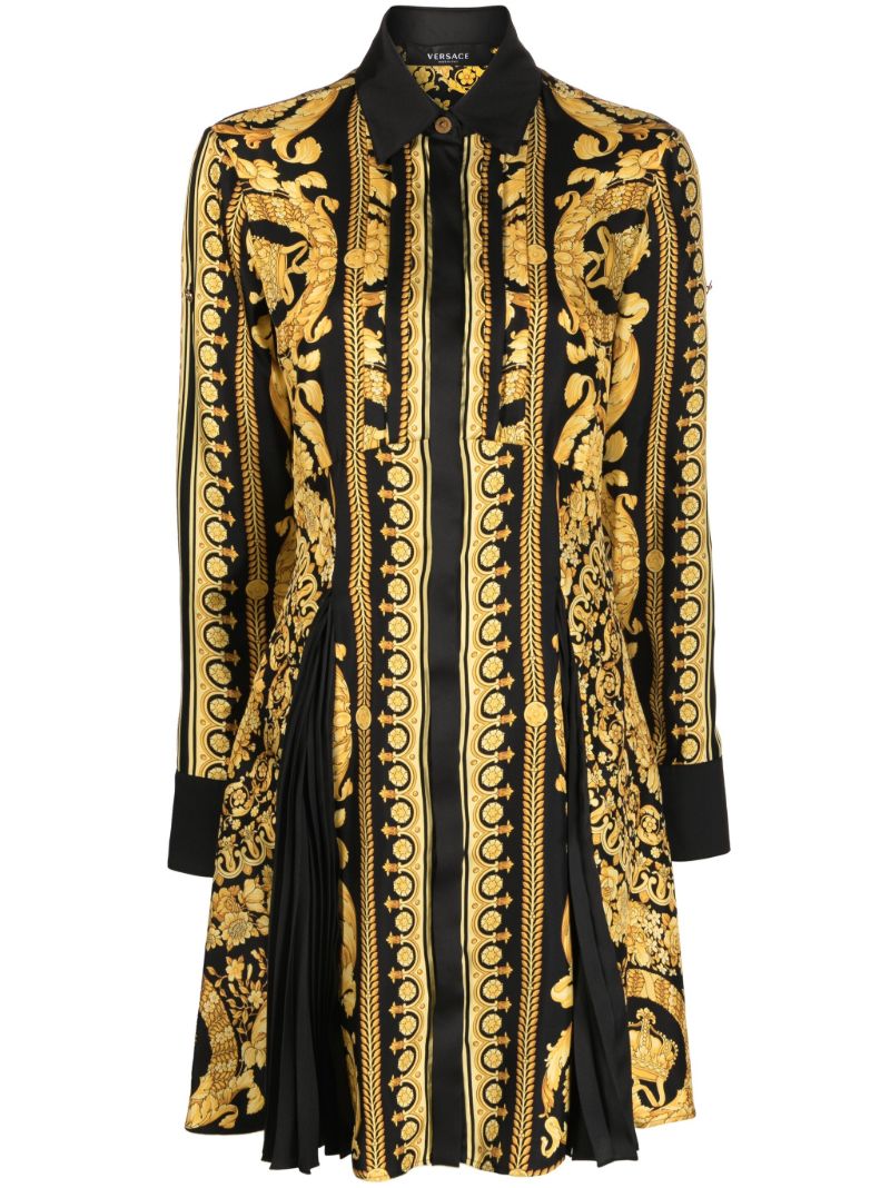 Yellow Barocco Silk Midi Shirt Dress