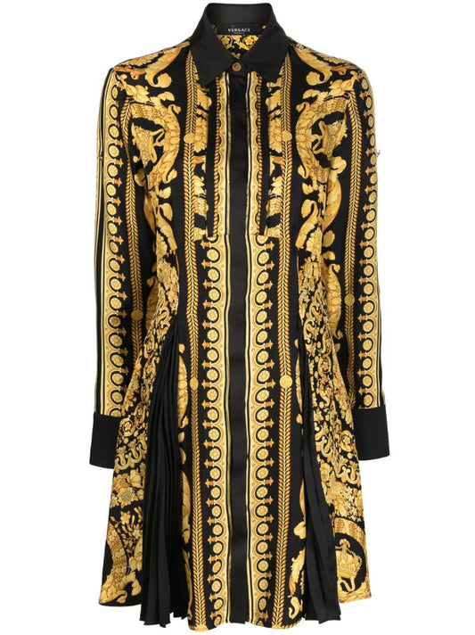 Yellow Barocco Silk Midi Shirt Dress