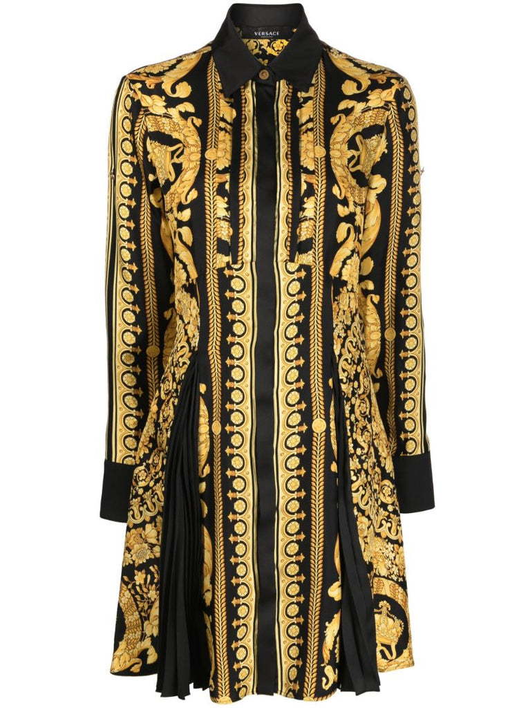 Yellow Barocco Silk Midi Shirt Dress