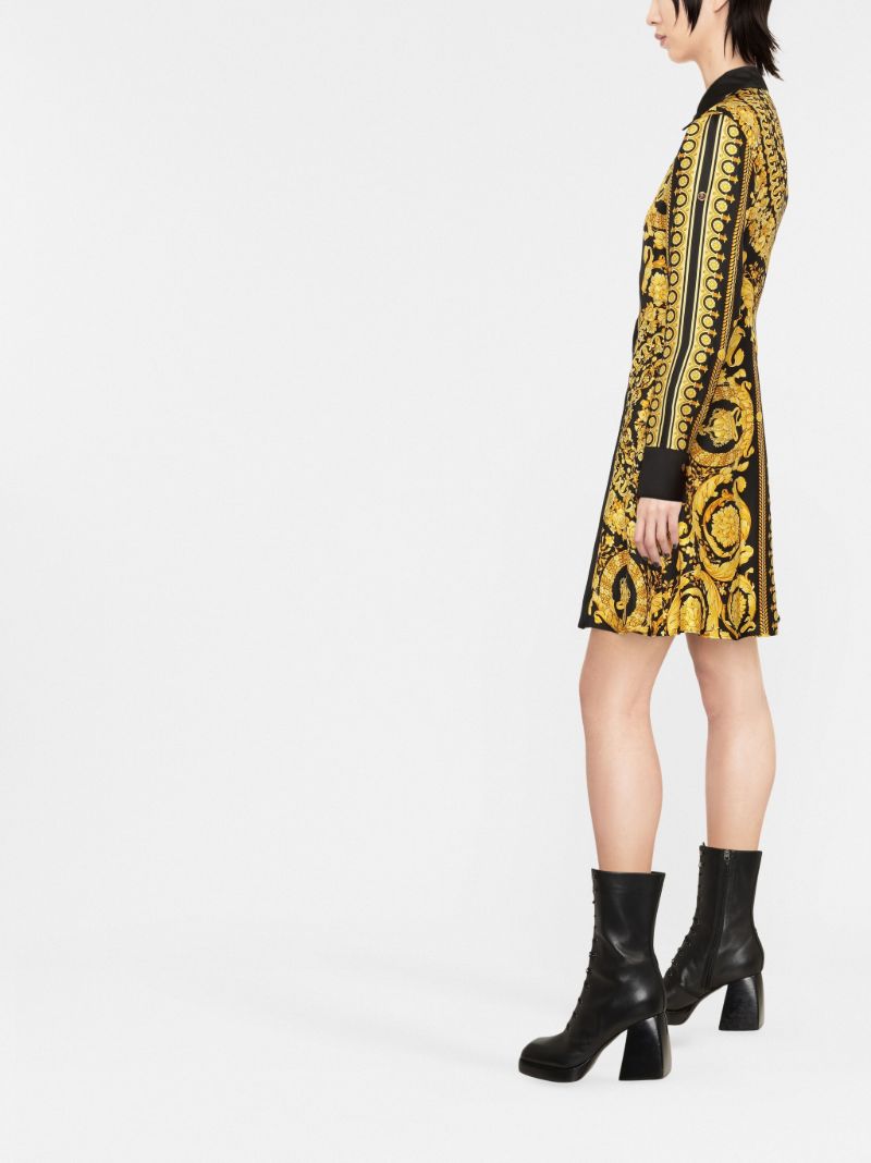 Yellow Barocco Silk Midi Shirt Dress