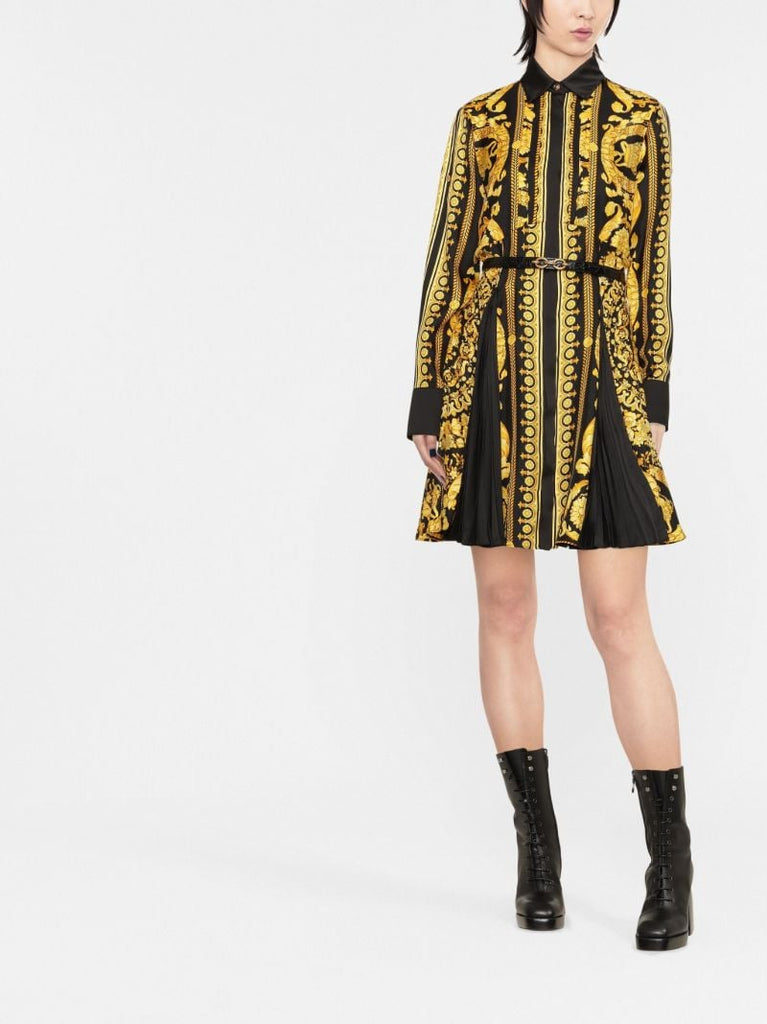 Yellow Barocco Silk Midi Shirt Dress
