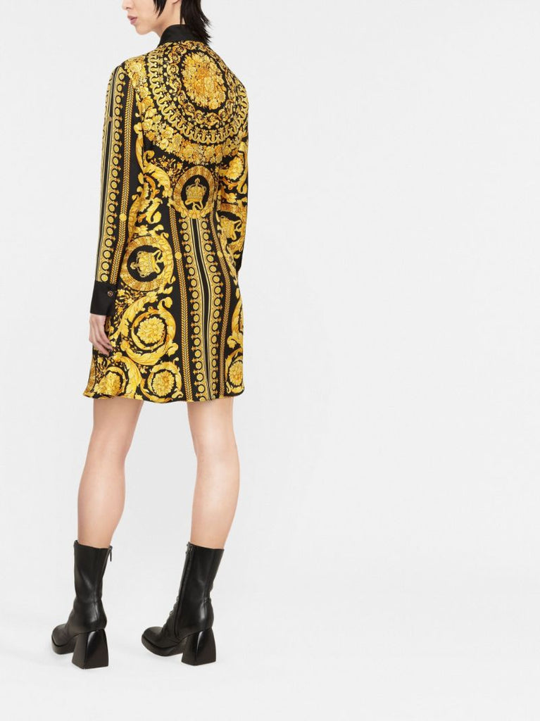 Yellow Barocco Silk Midi Shirt Dress