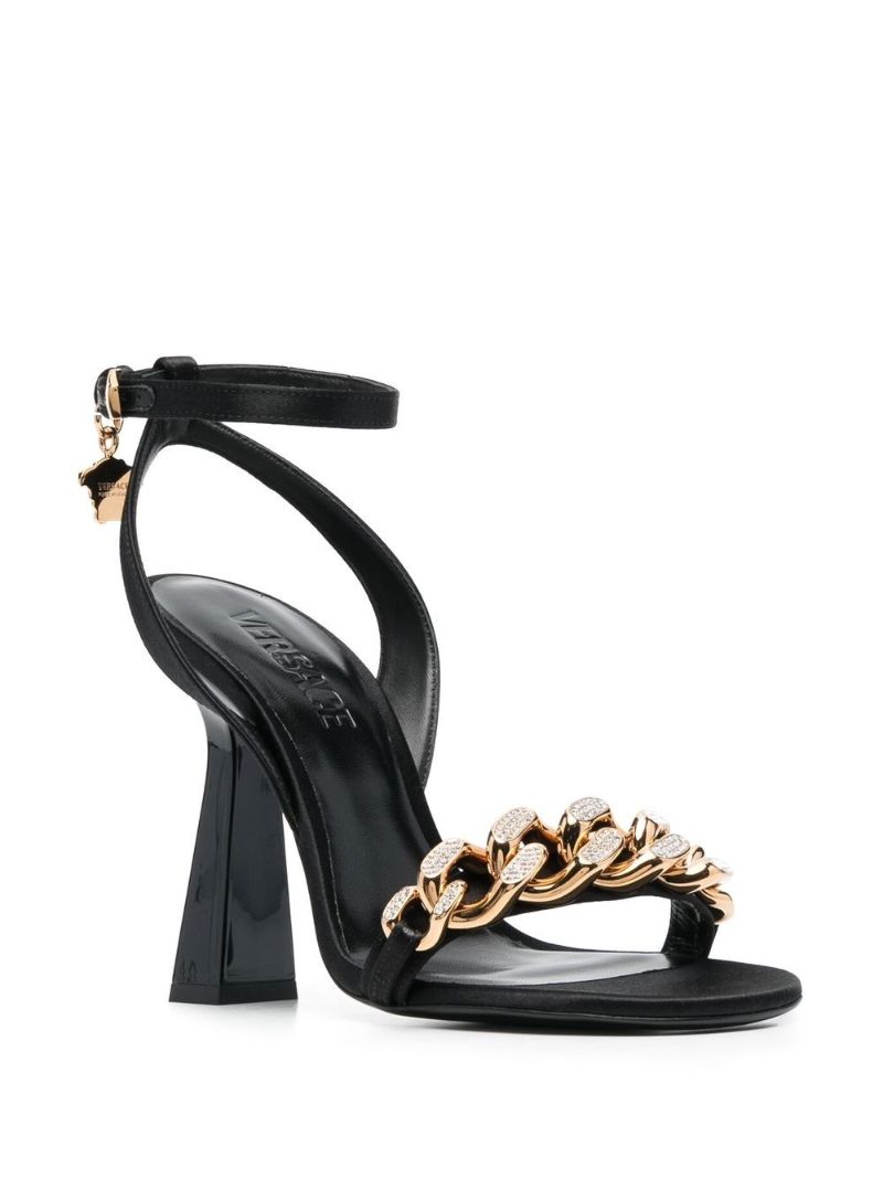 Black 115 Medusa Chain Leather Sandals