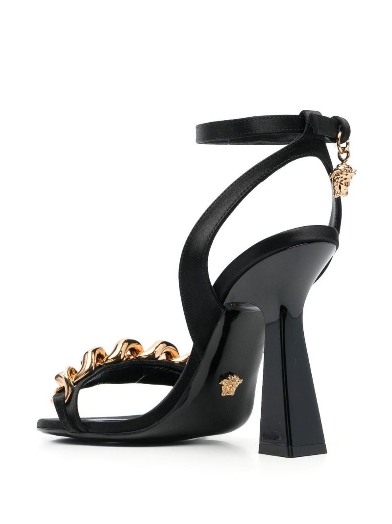 Black 115 Medusa Chain Leather Sandals