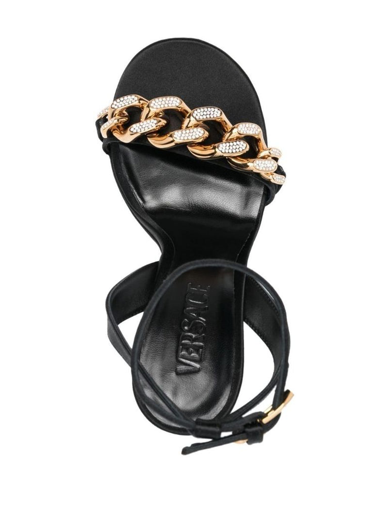 Black 115 Medusa Chain Leather Sandals