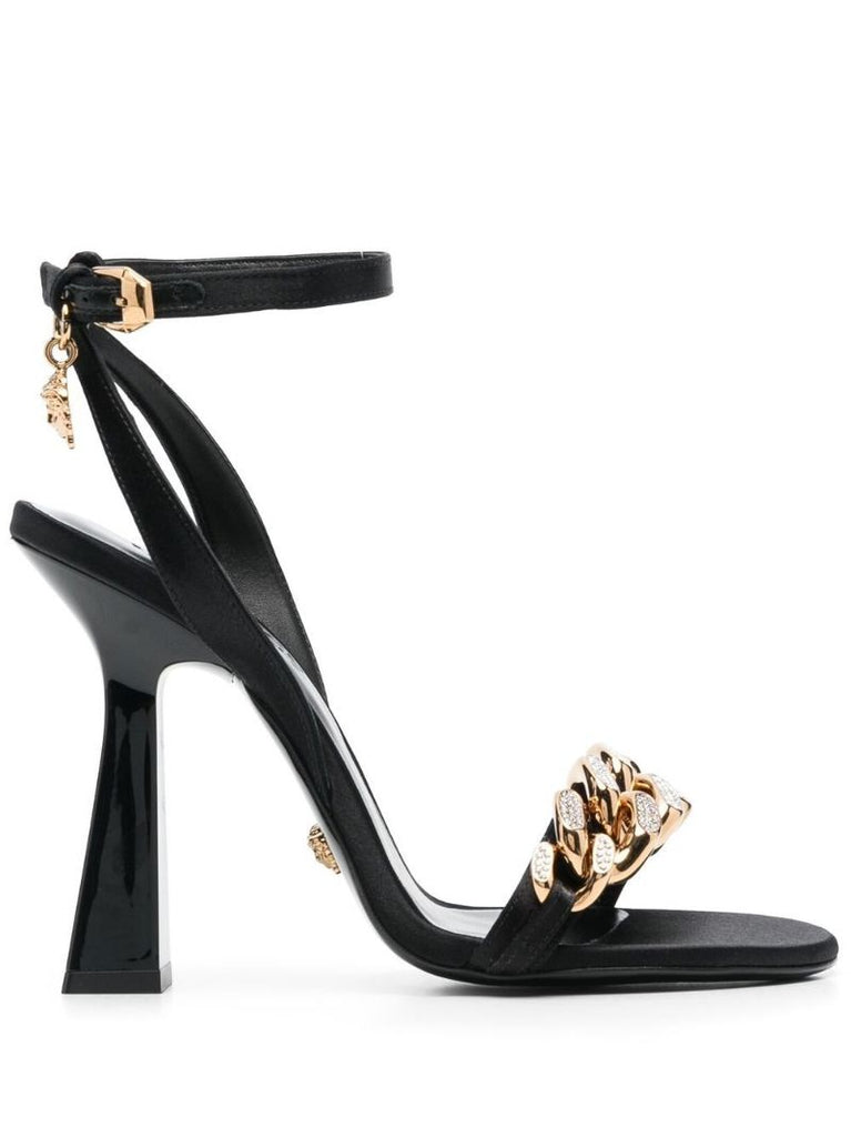 Black 115 Medusa Chain Leather Sandals