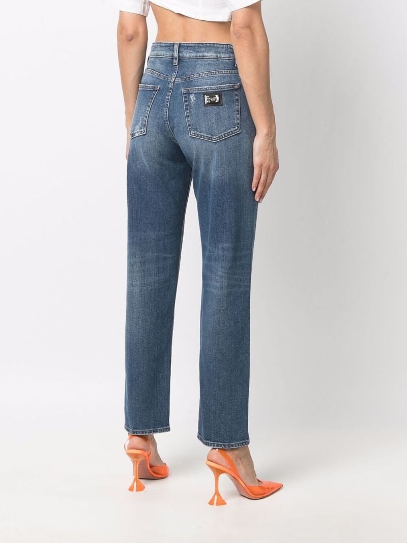 Blue Distressed Straight-leg Jeans