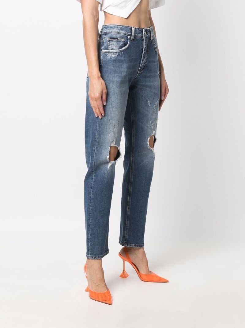 Blue Distressed Straight-leg Jeans