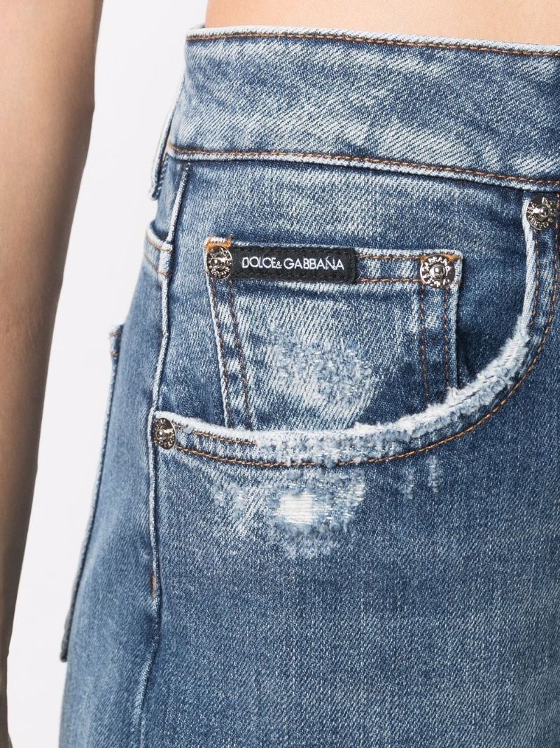 Blue Distressed Straight-leg Jeans