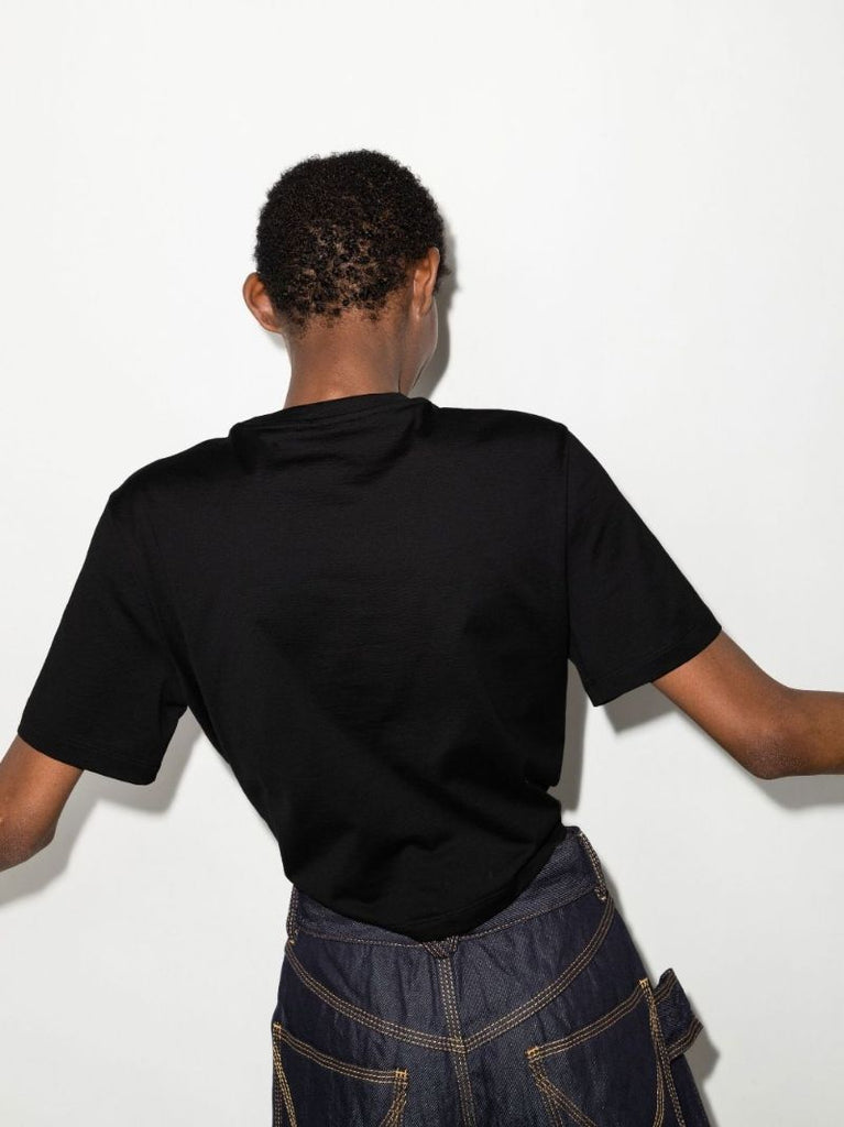 Black Logo Print Safety Pin Cotton T-shirt