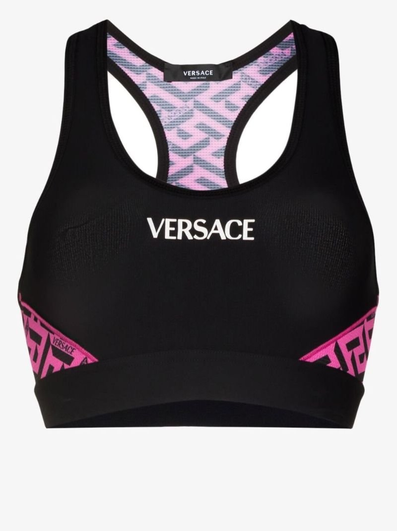 Black Greca Signature Print Sports Bra
